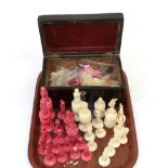 A Stained and Turned Bone Staunton Pattern Chess Set, late 19th century, the king 10cm high,