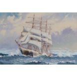 Harry Hudson Rodmell (1896-1984) Clipper ship in full sail Signed, watercolour heightened with