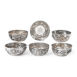 A Set of Six Japanese Silver Bowls, by Samurai Shokai Company, Yokohama, Circa 1900, Meiji Period,