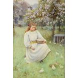 William Affleck (1869-1943) Feeding the chicks Signed, watercolour heightened with white, 49cm by