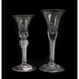 A Wine Glass, circa 1750, the bell shaped bowl on a knopped air twist stem and folded foot, 17cm