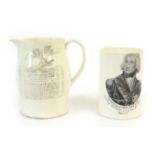 A Creamware Nelson Commemorative Mug, circa 1805, printed with a bust portrait and inscribed ADMIRAL