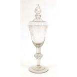 A Continental Glass Goblet and Cover, 2nd half 18th century, with minaret finial, the ovoid bowl