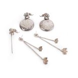 A Pair of Elephant Drop Earrings, by Patrick Mavros formed of a white planished disc surmounted by