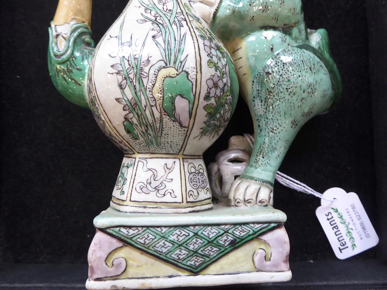 A Pair of Chinese Bisque Ewers and A Cover, in Kangxi style, of baluster form with dog of fo handles - Image 9 of 16