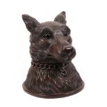 A Black Forest Carved Wood Snuff Mull, modelled as the head of a bear with glass eyes and carved