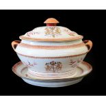 A Samson of Paris Porcelain Soup Tureen, Cover and Stand, in Chinese export style, painted with