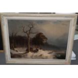 Alexis de Leeuw (1848-1883) Belgian Rider and horse cart in Winter landscape Signed and dated