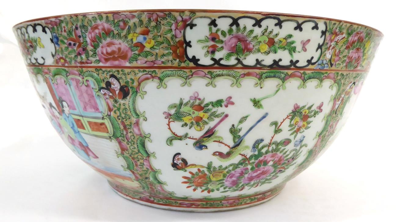 A Cantonese Porcelain Punch Bowl, mid 19th century, typically painted in famille rose enamels with - Image 6 of 7