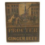 A Proctor Celebrated Ginger Beer Advertising Sign, 19th century, painted with an amusing street