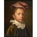 Follower of Alonso Sánchez Coello (1531-1588) Spanish Portrait of a boy wearing a red cap and