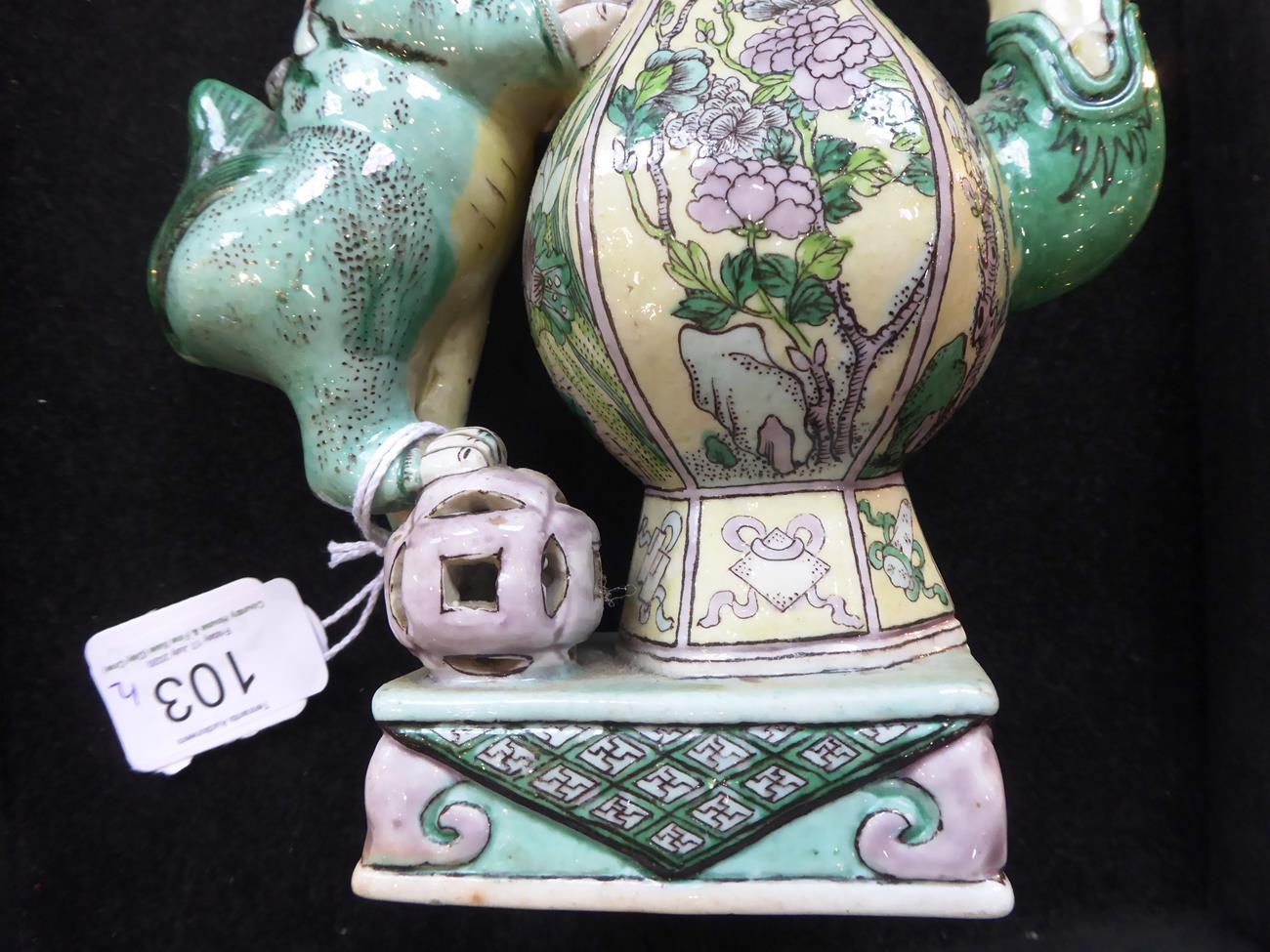 A Pair of Chinese Bisque Ewers and A Cover, in Kangxi style, of baluster form with dog of fo handles - Image 13 of 16