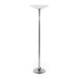 A Contemporary Art Deco Style Chrome and Pillar Glass Uplighter Floor Lamp, with frosted glass