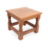 Cat and Mouseman: A Lyndon Hammell (Harmby) English Oak Stool, on four turned legs joined by