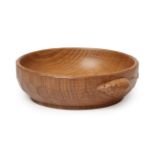 Workshop of Robert Mouseman Thompson (Kilburn): An English Oak Nut Dish, post 1970, with carved