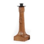 Workshop of Robert Mouseman Thompson (Kilburn): An English Oak Candlestick, with wrought iron