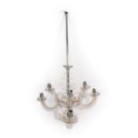 An Art Deco Clear Pespex Three-Branch Light Fitting, made of circular discs with cut circular