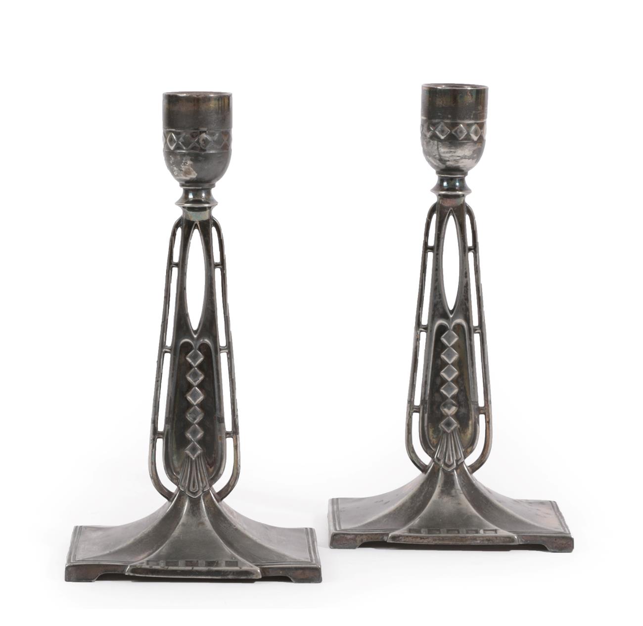 A Pair of Jugendstil WMF (Wurttembergische Metallwarenfabrik) Silver Plated Candlesticks, model No. - Image 2 of 2