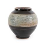 David Frith (b.1943): A Stoneware Ginger Jar and Cover, tenmoku glaze with a band of feathers