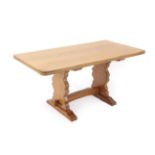 A Sid Pollard of Thirsk English Oak 5ft Refectory Table, the rectangular top on two shaped