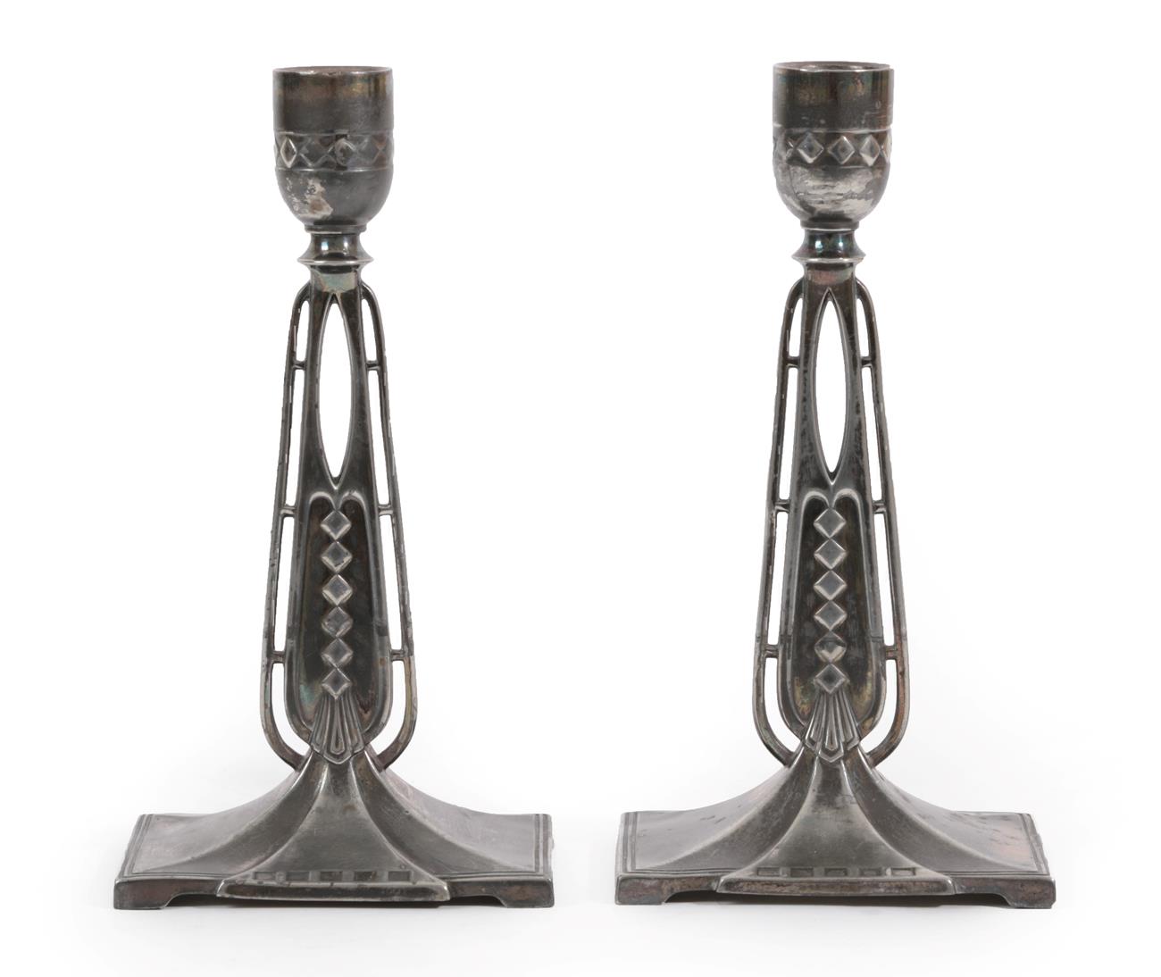 A Pair of Jugendstil WMF (Wurttembergische Metallwarenfabrik) Silver Plated Candlesticks, model No.