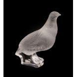 A Lalique Crystal Clear and Satin Glass Pedrix Debout Partridge, standing, engraved signature,