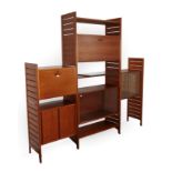 Two Groups of Teak Staples Ladderax Sectional Modular Adjustable Shelving Units, consisting of