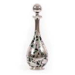 An Art Nouveau Sterling Silver Foliate Overlay Green Glass Decanter Bottle, by Henry Herbert Friend,