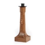 Workshop of Robert Mouseman Thompson (Kilburn): An English Oak Candlestick, with wrought iron