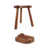 Workshop of Robert Mouseman Thompson (Kilburn): An English Oak Calf Stool, post 1970, the kidney