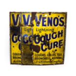 Venos Lightning Cough Cure Enamel Advertising Signs blue lettering on yellow ground (all F-P)