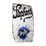 Stephen Ink Enamel Advertising Sign black lettering on white ground with blue/black 'ink blot' under