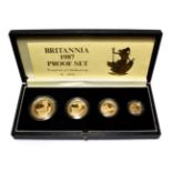 Elizabeth II, 4-Coin Gold Proof Britannia Set 1987 comprising: £100 (1oz fine gold), £50 (1/2 oz