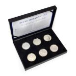 Silver Britannia Set, comprising 6 x 1oz fine silver Britannia £2 coins 2003, 2006, 2010, 2011, 2012
