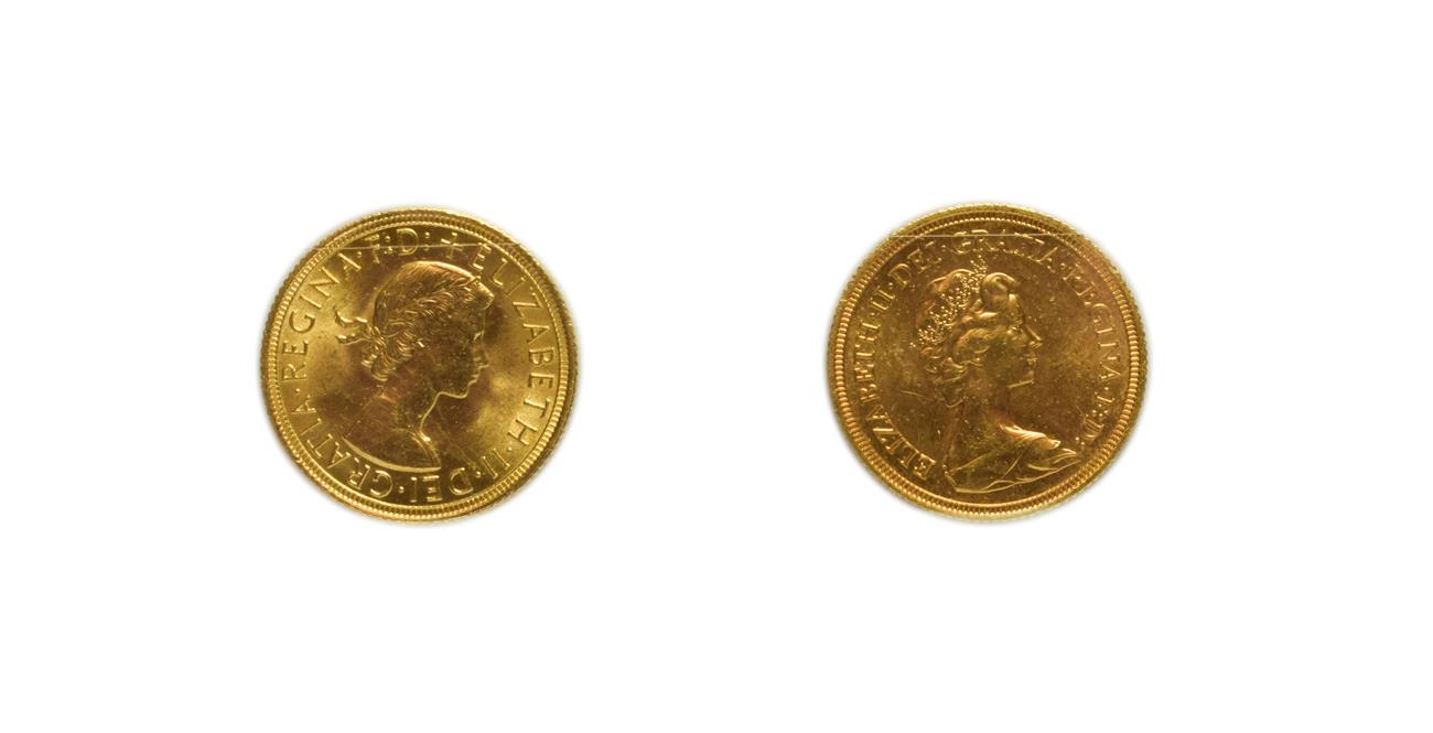 Elizabeth II, 2 x Sovereigns 1963 ABU & 1976 BU