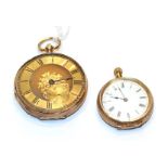 A pocket watch stamped 18 carat and a lady's fob watch stamped 18k (2)