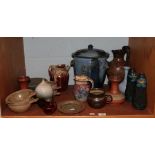 A selection of Studio pots including a large mushroom shaped vase, jar and cover etc