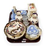An quantity of Masons Mandalay pattern ironstone china including clock, together with four items