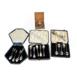 A quantity of assorted silver tea and coffee spoons, silver mounted cigarette box, etc