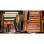 Two boxes of assorted books including Tristram Shandy illustrated by John Austen and history of