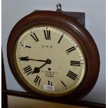 An oak case wall timepiece, painted white dial bearing a later inscription G.W.R