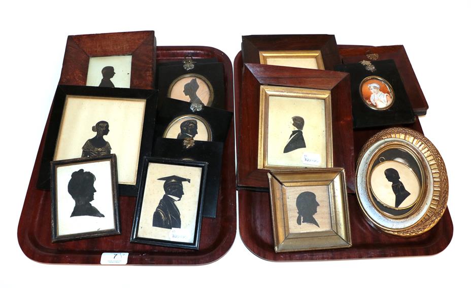 A selection of 19th century silhouettes (on two trays)