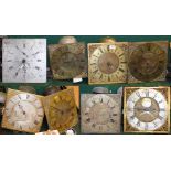 ~ Eight 18th century longcase clock brass dials and thirty hour movements, signed Jno Ayrey Hexham