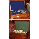 Two cutlery boxes with mixed plated flatware