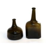Two 18th century green glass bottles
