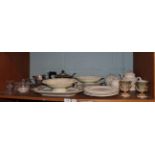 A selection of Leeds pottery cream ware,cut glass, three piece silver plated tea service and a