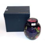 Moorcroft Anemone ginger jar and cover, on a blue ground, with box