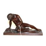 A patinated bronze Victorian figure of a dying gladiator, on integral plinth
