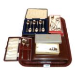 A collection of flatware, comprising a cased set of tea-knives; a cased set of six teaspoons;