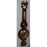 A 19th century mahogany wheel barometer, spirit level silver dial, signed J.Della Torre, Perth